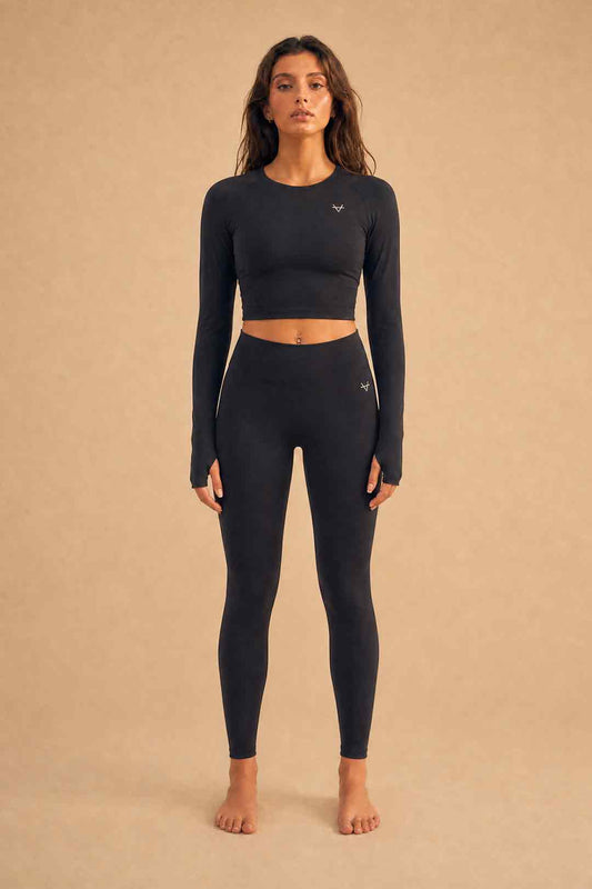 Oxen Womens Endure Sculpt LS Crop Top Blk