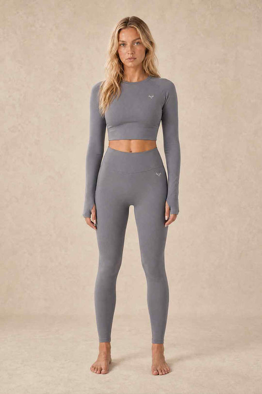 Oxen Womens Endure Sculpt LS Crop Top Fossil