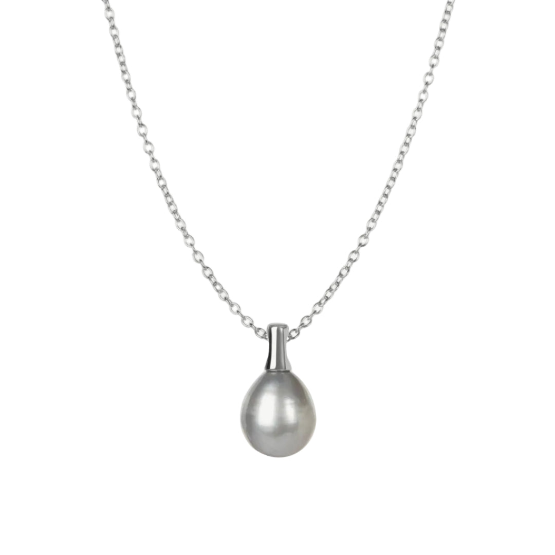 Silver pendant necklace on a white background