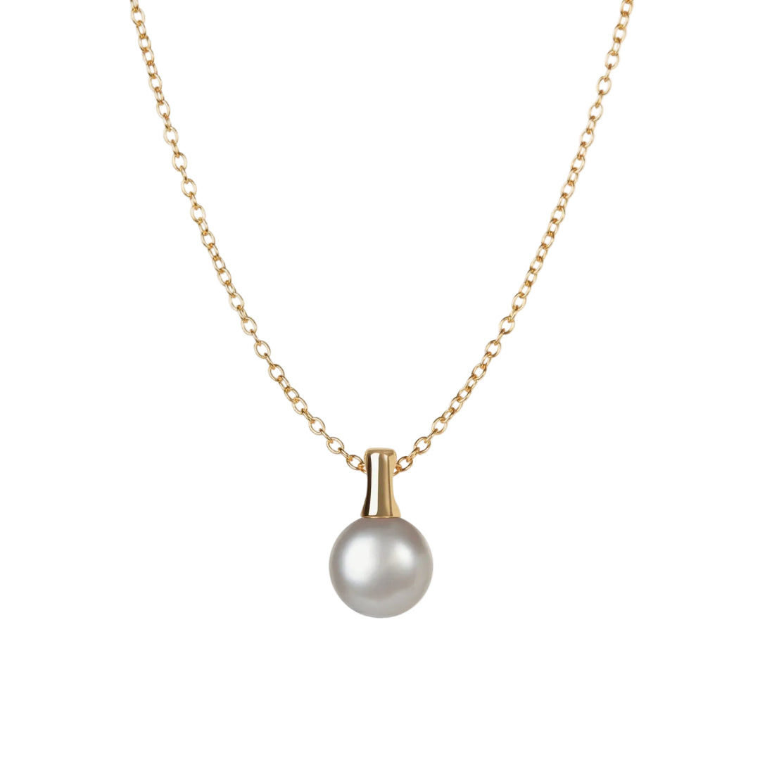 Pearl necklace with gold chain on a white background
