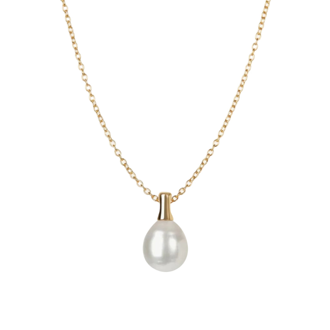 Pearl necklace with gold chain on a white background
