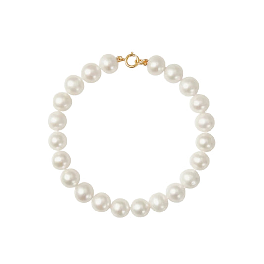 Pearl bracelet with a gold clasp on a white background