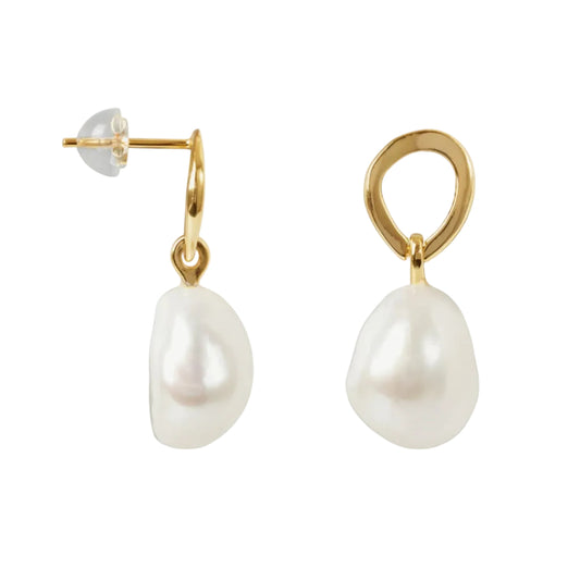 Pearl earrings with gold hooks on a white background