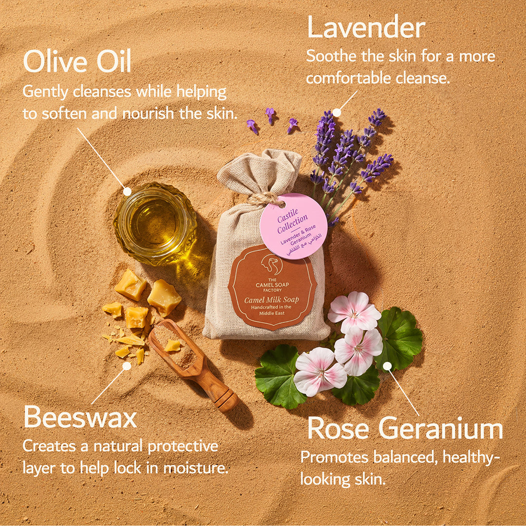 Lavender & Rose Geranium Castile Soap Bar (Pack of 5)